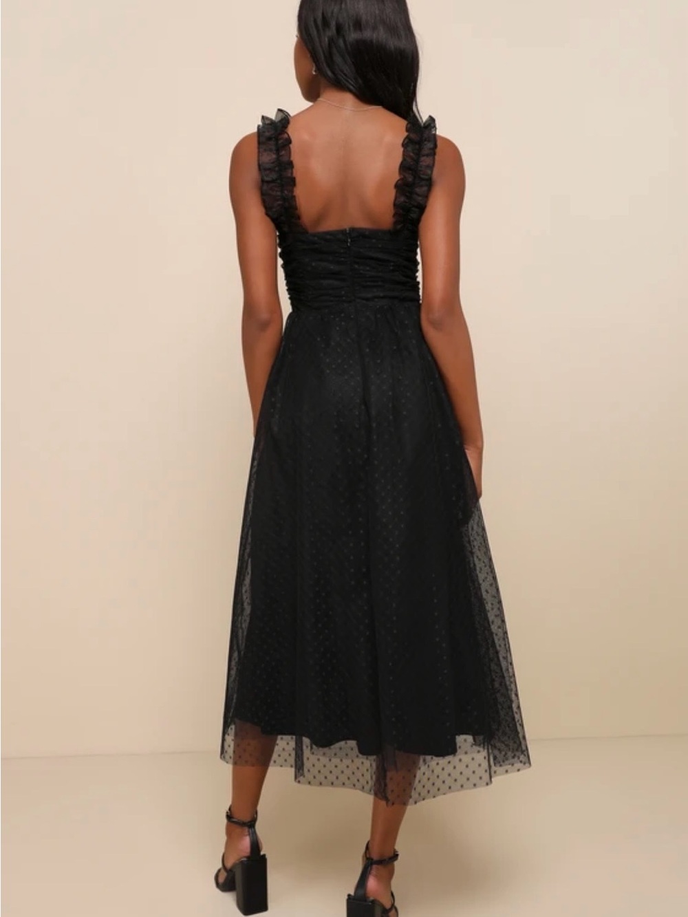 Lulu's Forever celebrated Polka Dot Midi Tulle Dress with Ruffle Straps - Picture 3 of 16